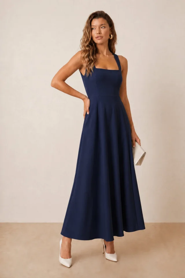 Style Cheat Navy Fit & Flare Midi Dress