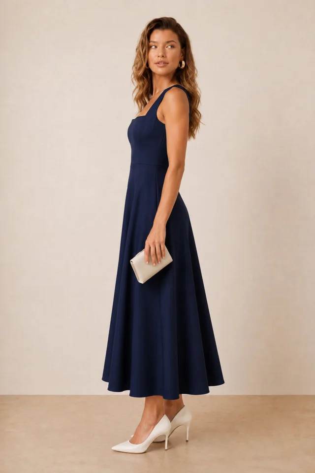 Style Cheat Navy Fit & Flare Midi Dress