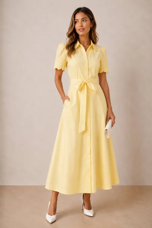 Style Cheat Laser-Cut Shirt Dress in Yellow - 14 Image 1
