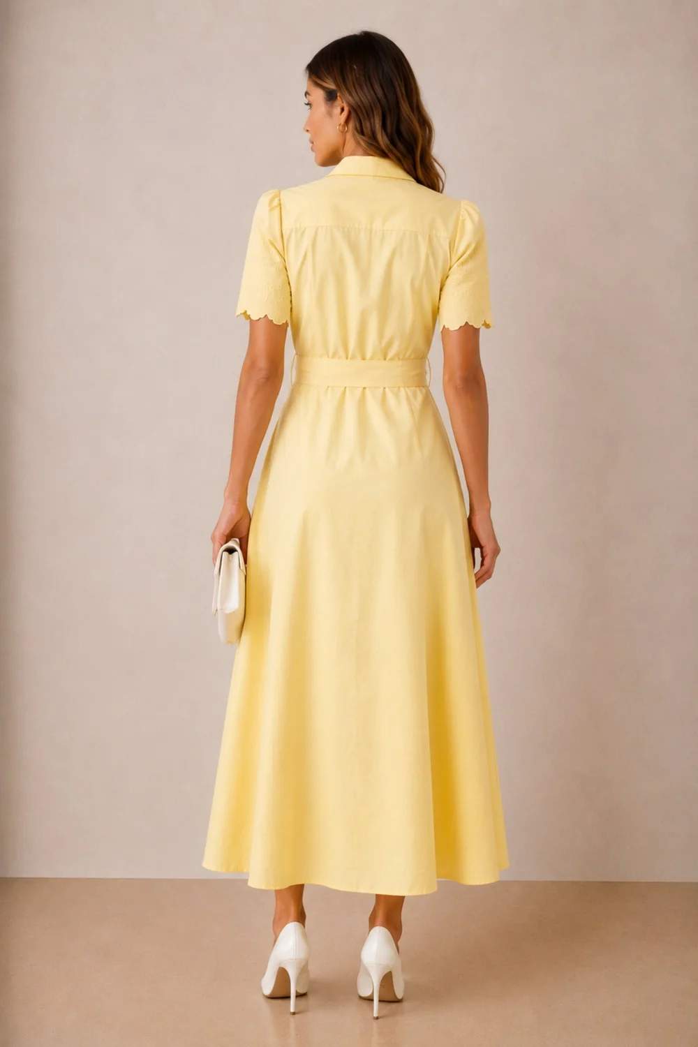 Style Cheat Laser-Cut Shirt Dress in Yellow - 14 Image 3