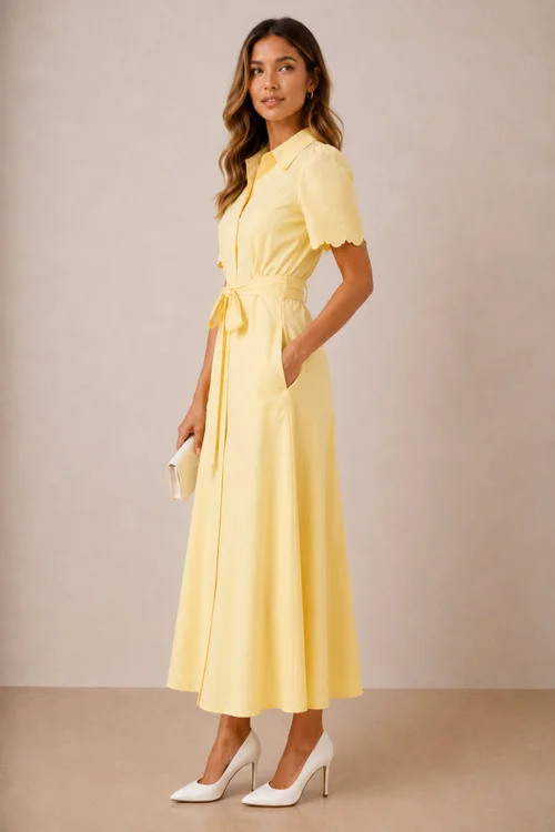 Style Cheat Laser-Cut Shirt Dress in Yellow - 14 Image 2