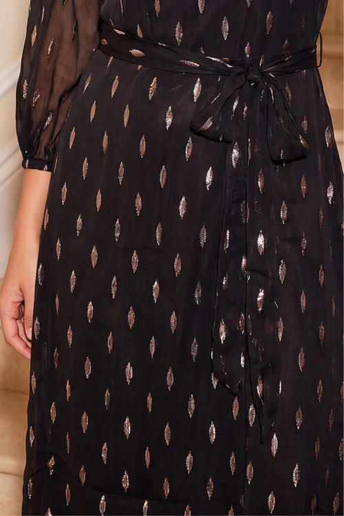 Roman Black Shimmer Pleat Neck Dress - 10 Image 4
