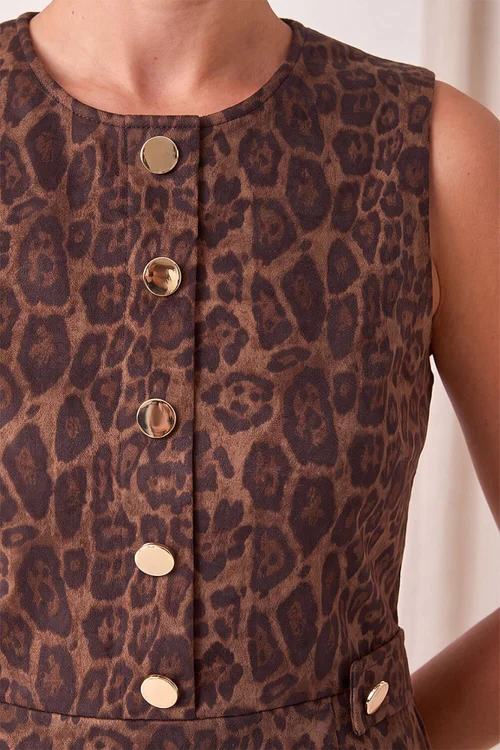 Roman Brown Suedette Animal Print Mini Dress - 20 Image 4