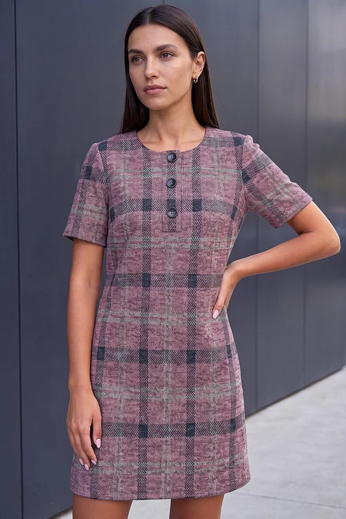 Roman Rose Check Button Shift Dress - 16 Image 1