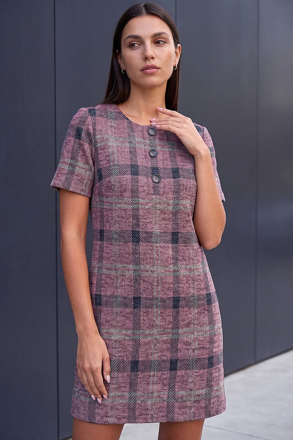 Roman Rose Check Button Shift Dress - 16 Image 3