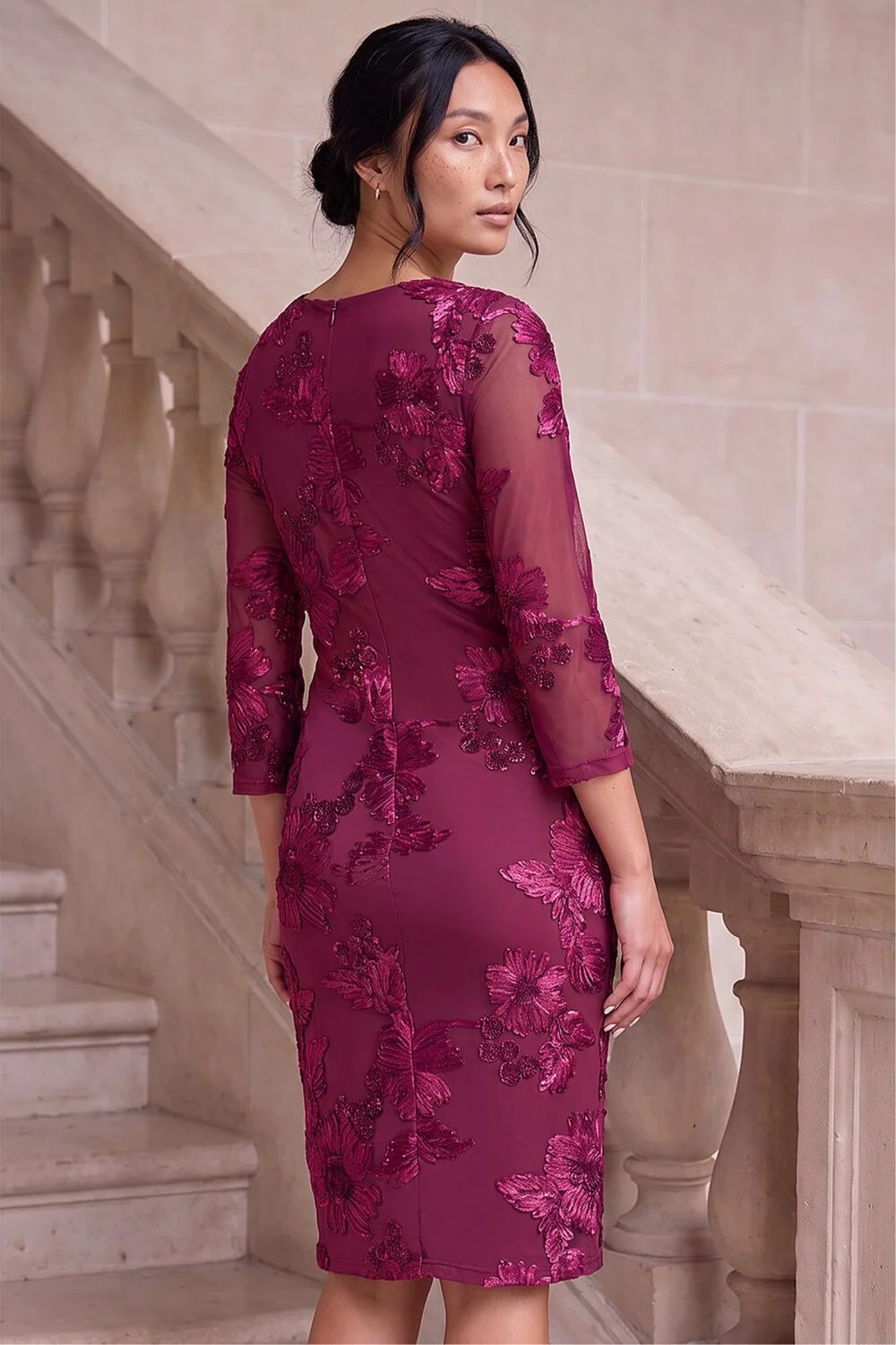 Roman Burgundy Cornelli Mesh Stretch Dress - 20 Image 4