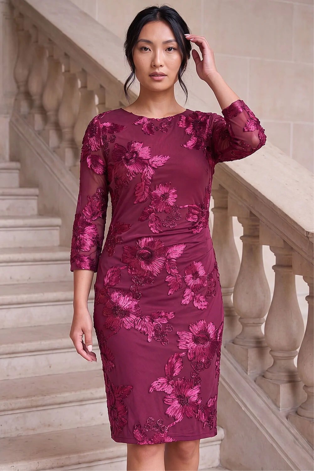 Roman Burgundy Cornelli Mesh Stretch Dress - 20 Image 3