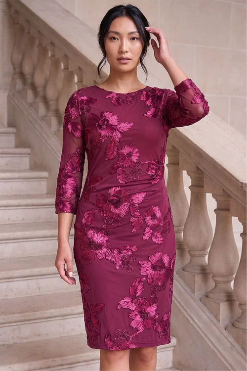 Roman Burgundy Cornelli Mesh Stretch Dress - 20 Image 3