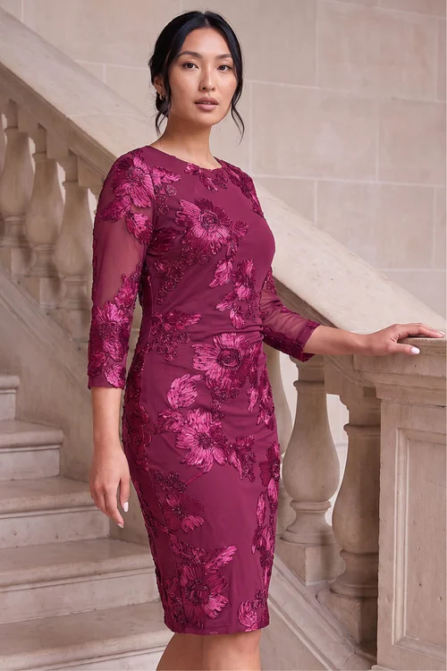 Roman Burgundy Cornelli Mesh Stretch Dress - 20 Image 2