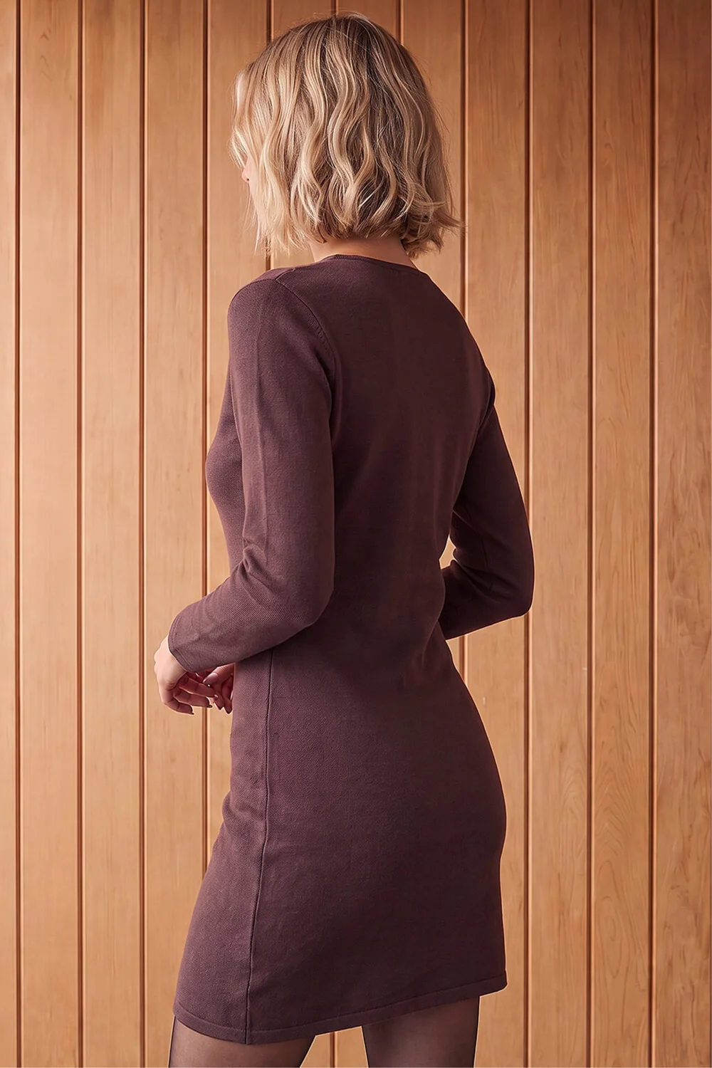Dusk Chocolate Button Front Knit Dress - 16 Image 4