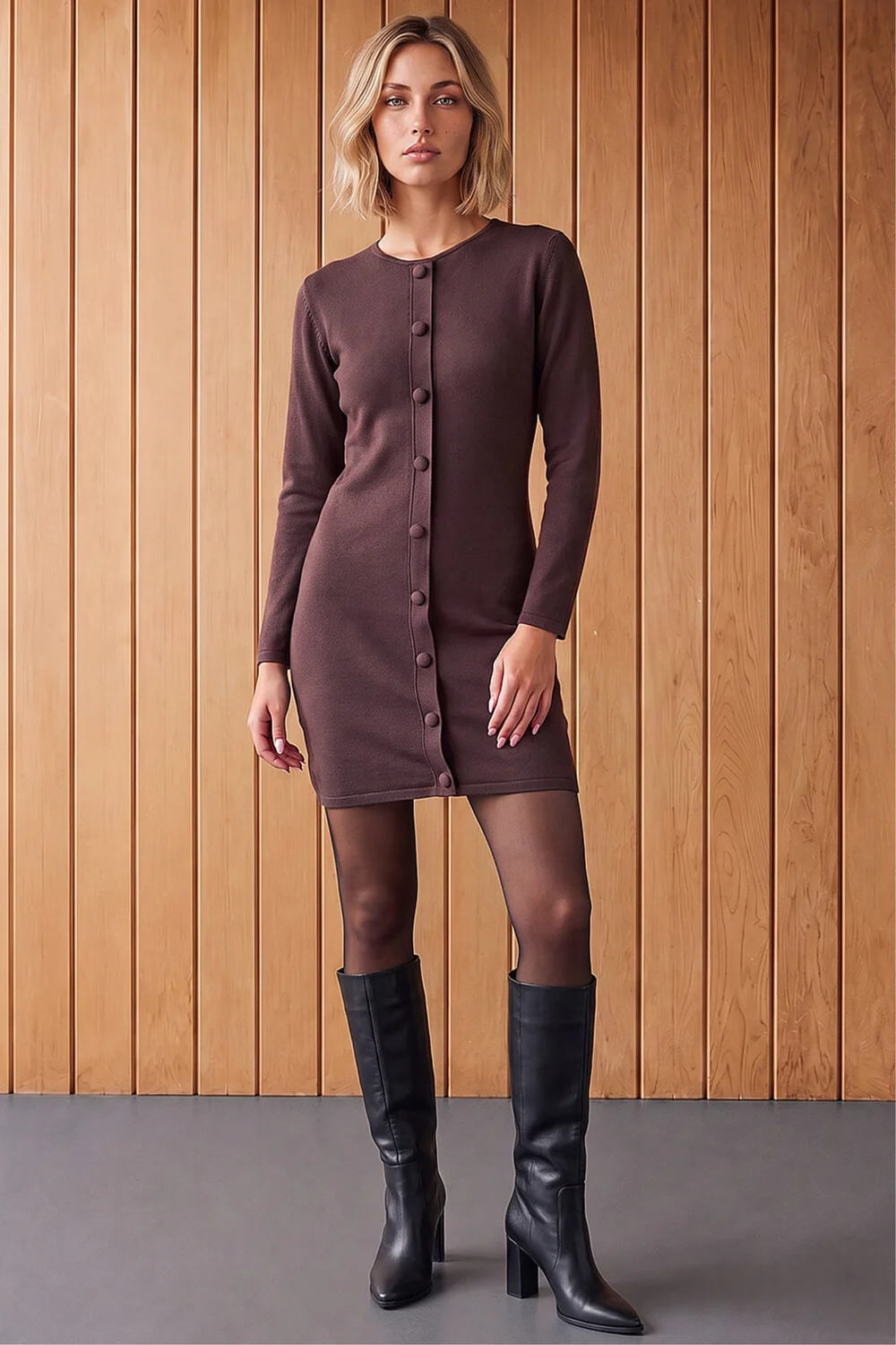 Dusk Chocolate Button Front Knit Dress - 16 Image 3