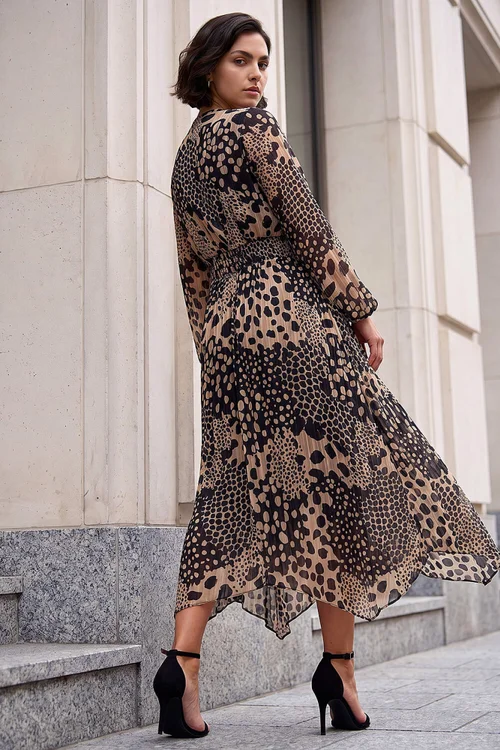 Roman Beige Animal Print Twist Front Dress - 12 Image 3
