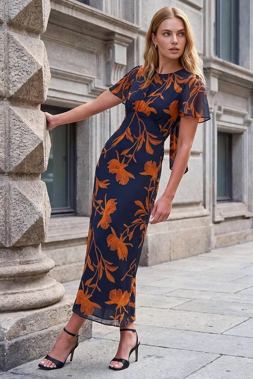 Roman Black Floral Flutter Sleeve Dress - 20 Image 1