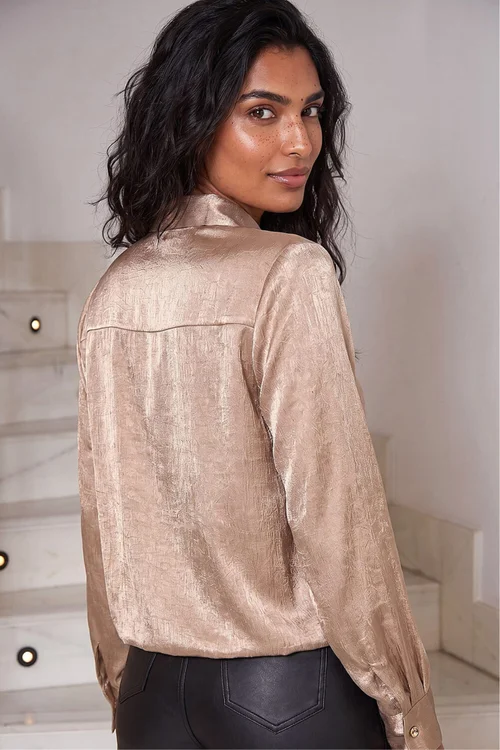 Roman Gold Crinkle Satin Tie Hem Shirt - 18 Image 4