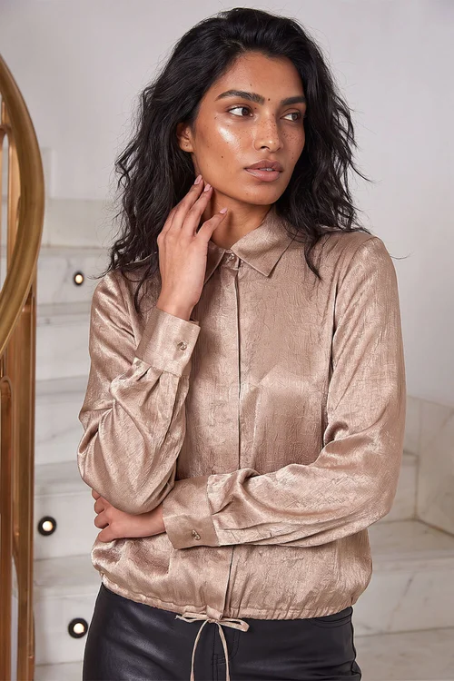 Roman Gold Crinkle Satin Tie Hem Shirt - 18 Image 2