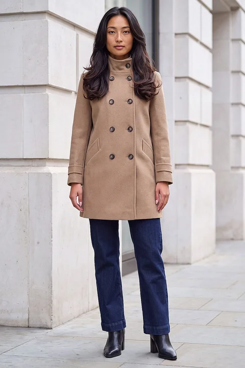 Roman Stone Petite Funnel Neck Double Breasted Coat - 10 Image 3
