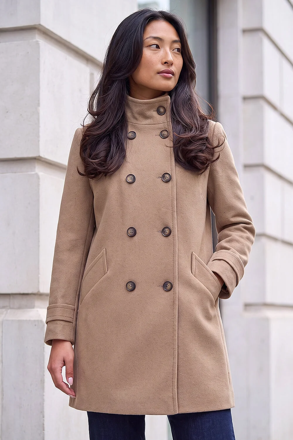 Roman Stone Petite Funnel Neck Double Breasted Coat - 10 Image 1
