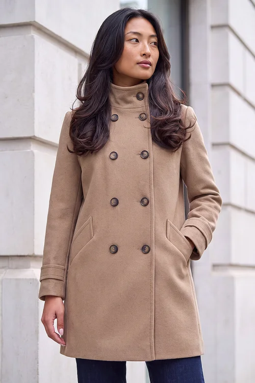 Roman Stone Petite Funnel Neck Double Breasted Coat - 10 Image 1