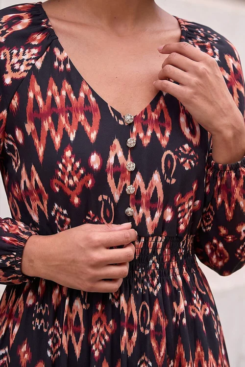 Dusk Black Abstract Frill Dress - 8 Image 4