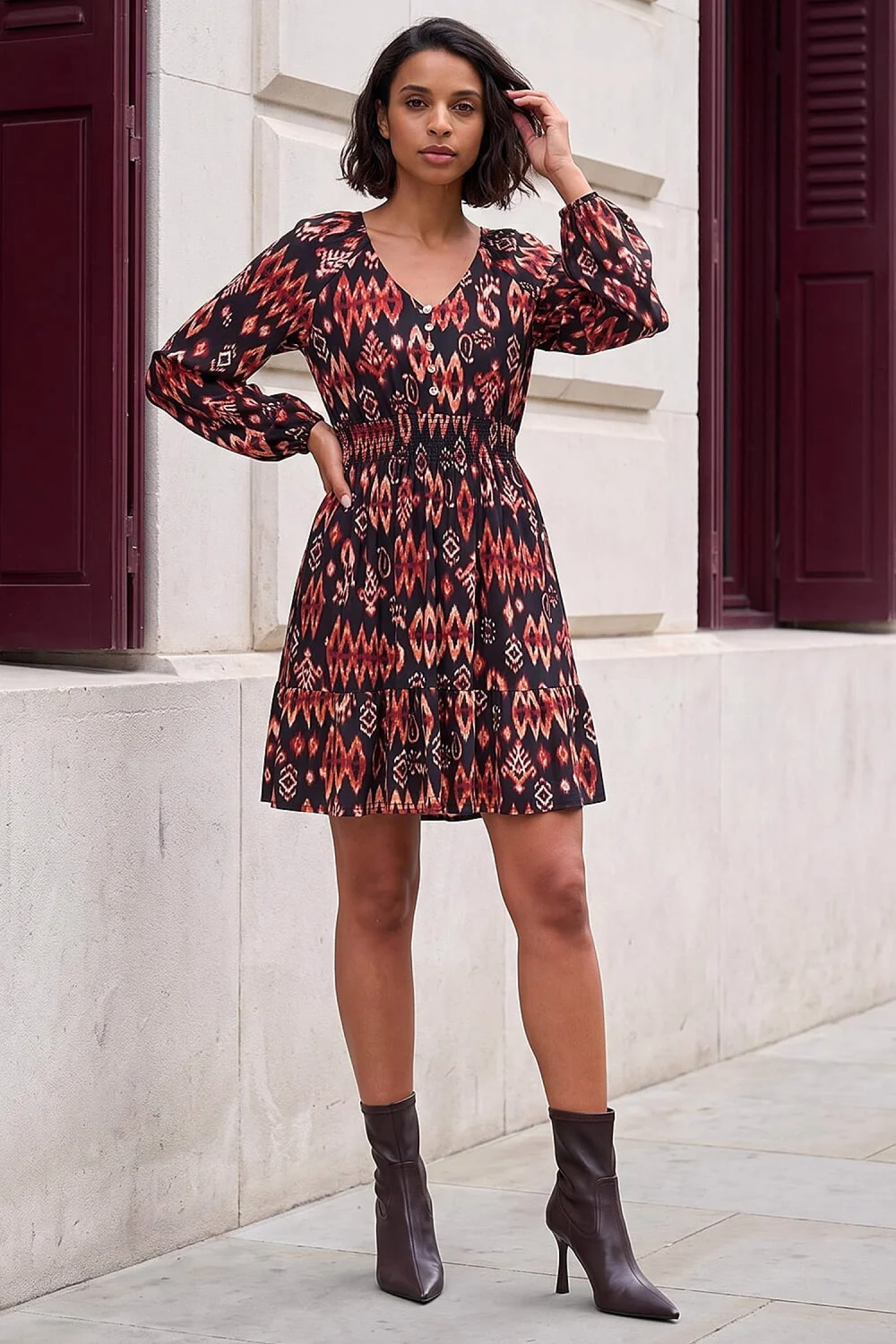 Dusk Black Abstract Frill Dress - 8 Image 2