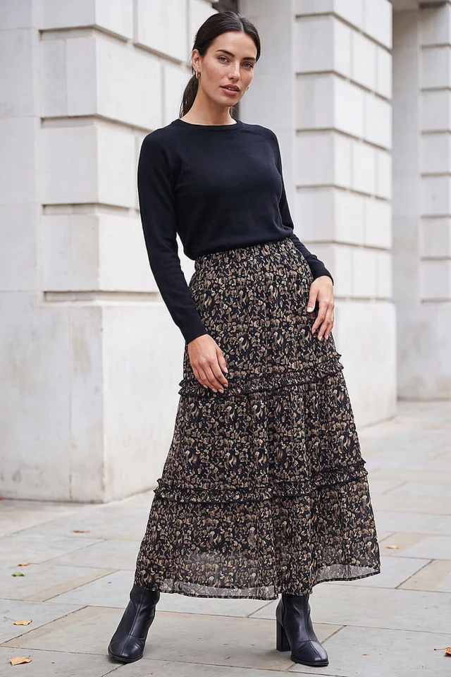 Roman Black Tiered Chiffon Skirt