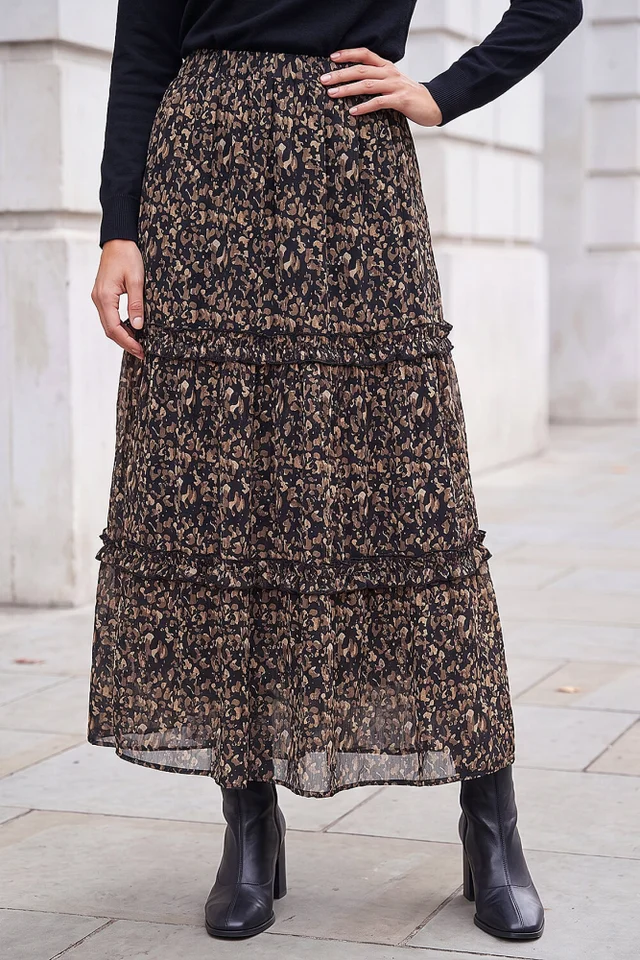 Roman Black Tiered Chiffon Skirt