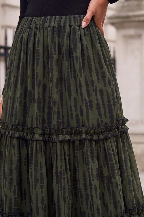 Roman Khaki Tiered Chiffon Skirt - 20 Image 4