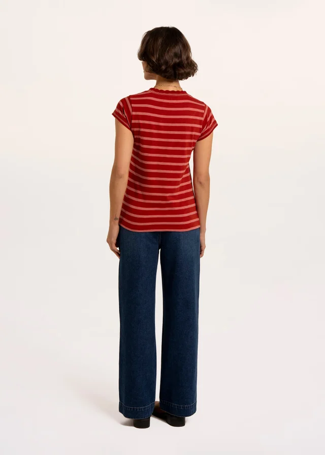 Brakeburn Red Hurst Yarn Dye Stripe Scallop Neck T-Shirt