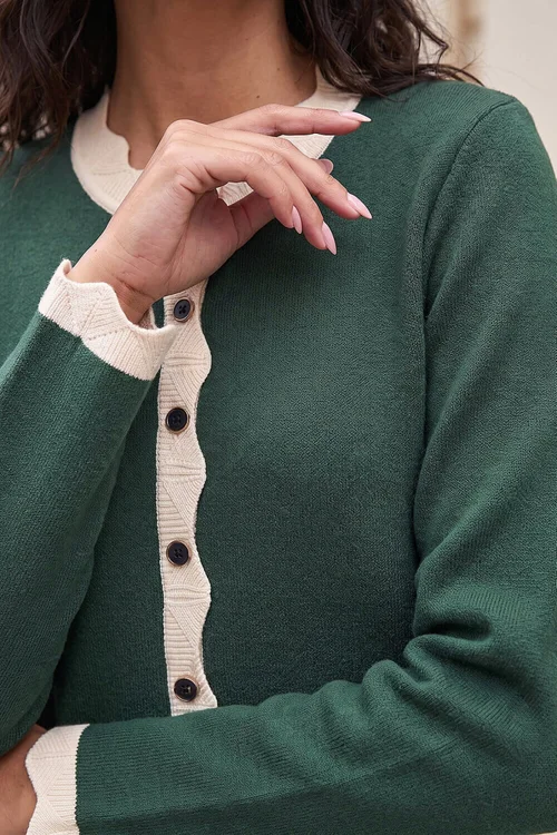 Roman Green Scalloped Button Through Knit Dress - 12 Image 4