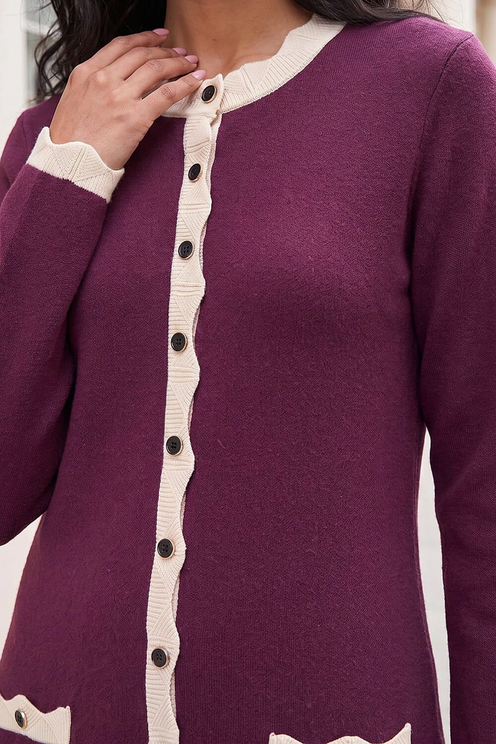 Roman Purple Scalloped Button Through Knit Dress - 14 Image 4