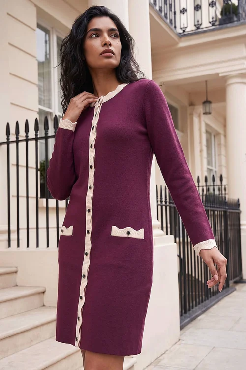 Roman Purple Scalloped Button Through Knit Dress - 14 Image 1