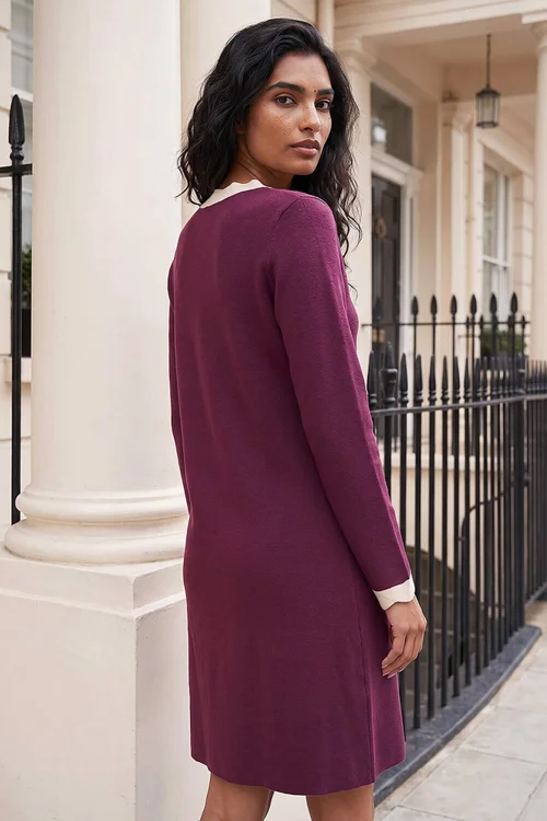 Roman Purple Scalloped Button Through Knit Dress - 14 Image 3