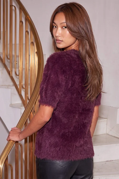 Roman Wine Fluffy Short Sleeve Top - 14 Image 3