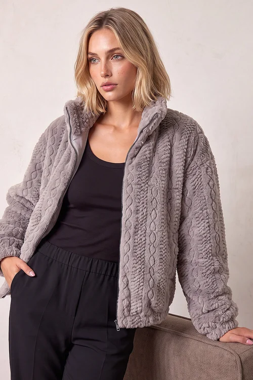 Dusk Grey Padded Fleece Coat - 14 Image 3