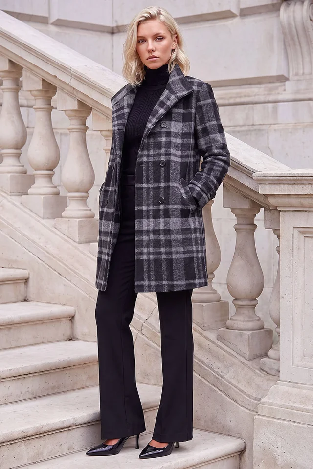 Roman Grey Petite Funnel Neck Double Breasted Coat