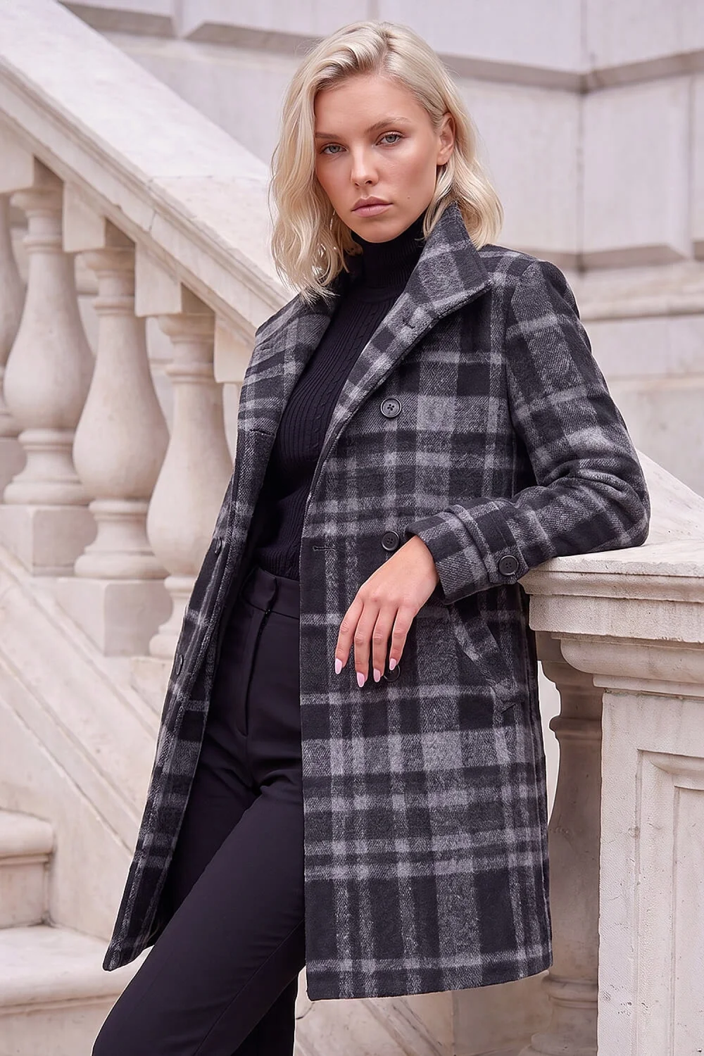 Roman Grey Petite Funnel Neck Double Breasted Coat - 18 Image 1