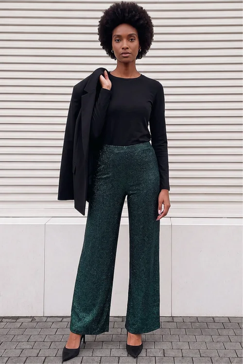 Roman Dark Green Shimmer Stretch Trouser - 10 Image 1