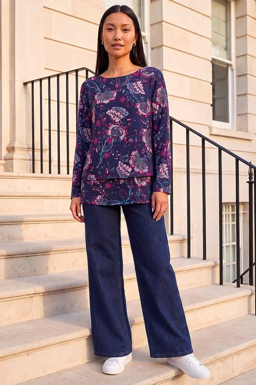 Roman Navy Floral Double Layer Top - 16 Image 3