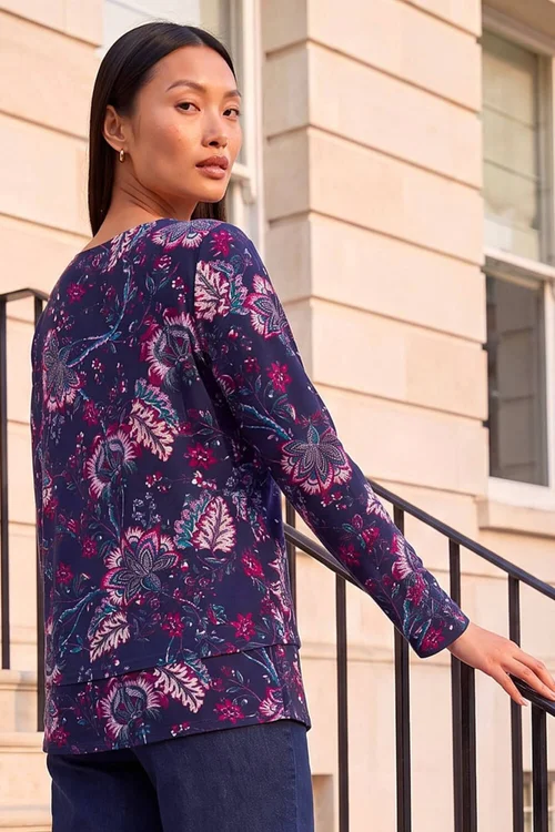 Roman Navy Floral Double Layer Top - 16 Image 4