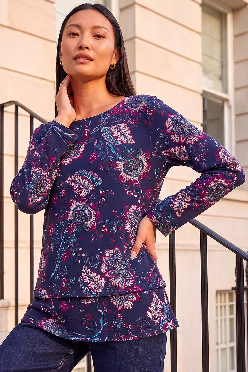 Roman Navy Floral Double Layer Top - 16 Image 2