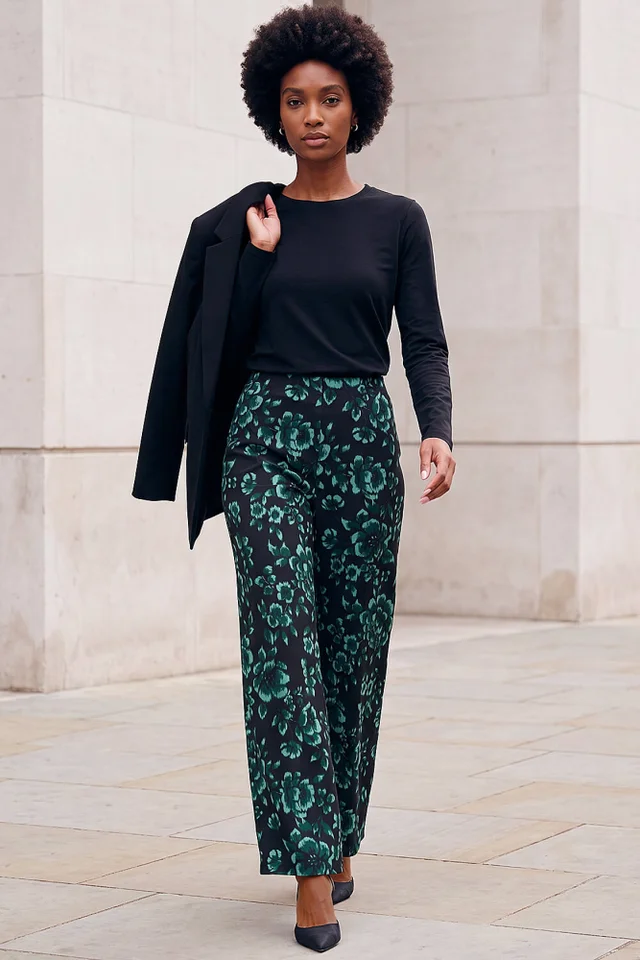 Roman Dark Green Floral Print Trouser
