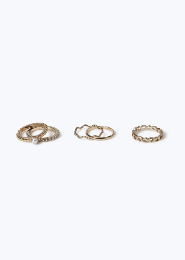 Muse 5 Pack Gold Rhinestone Rings