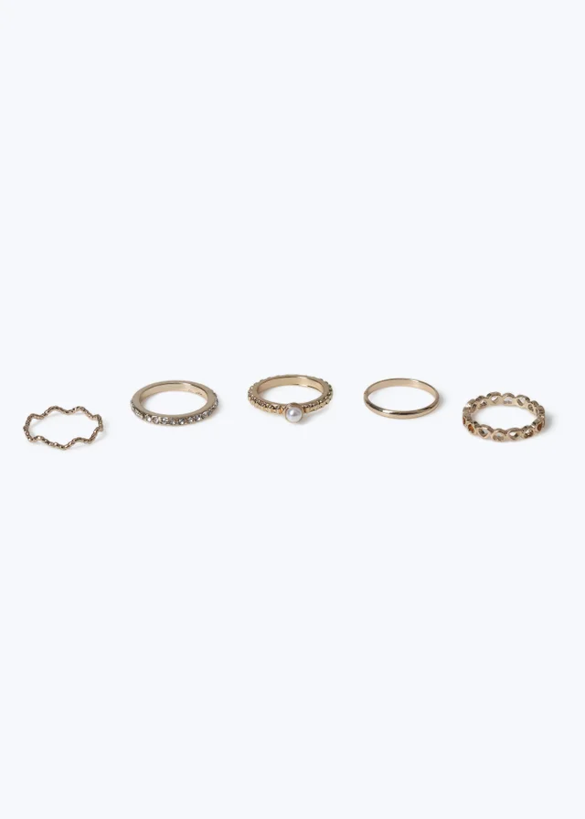 Muse 5 Pack Gold Rhinestone Rings