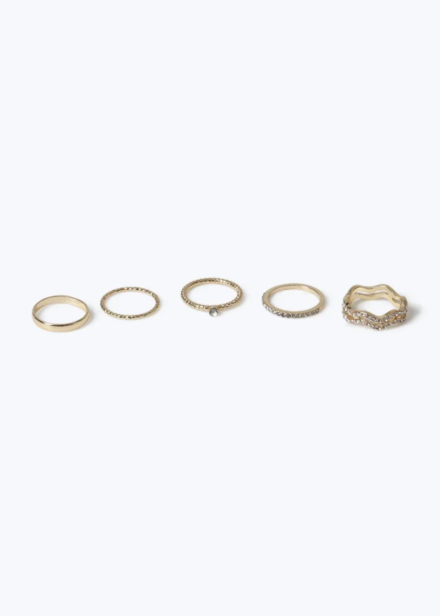 5 Pack Gold Wavy Rings