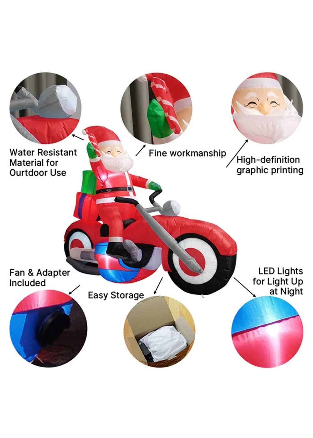 Lifeideas Red Santa on Motorcycle Christmas Inflatable Model Decoration with LED Lights 6FT/1.8M - One Size Image 4