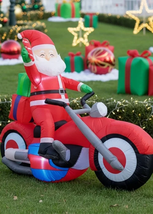Lifeideas Red Santa on Motorcycle Christmas Inflatable Model Decoration with LED Lights 6FT/1.8M - One Size Image 1