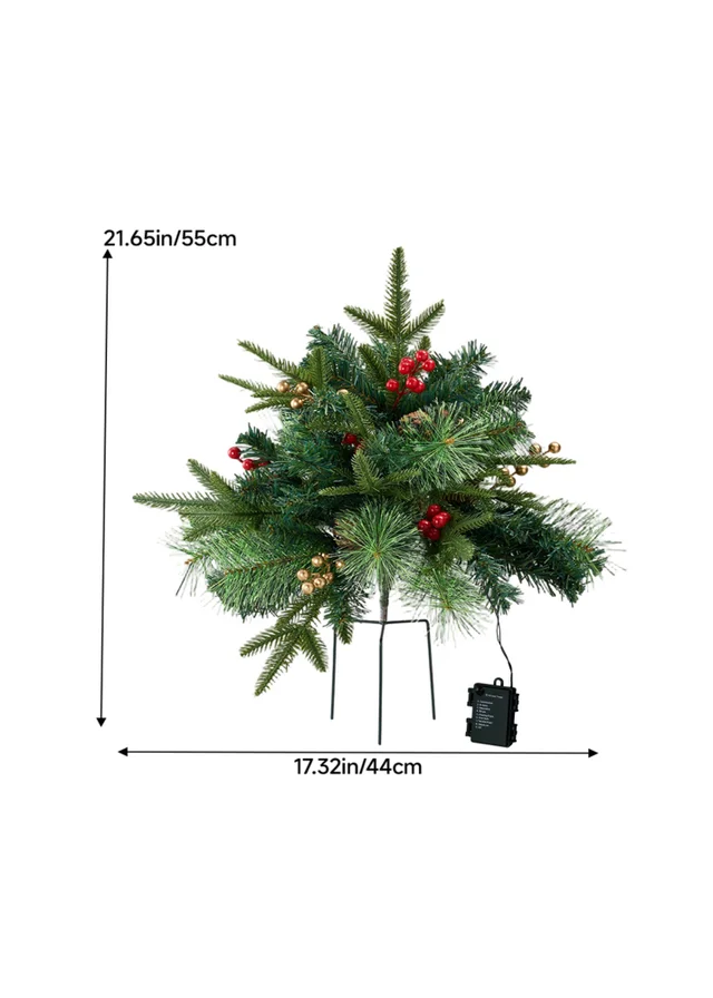 Lifeideas Green Artificial Christmas Tree Urn Filler Decoration with String Lights