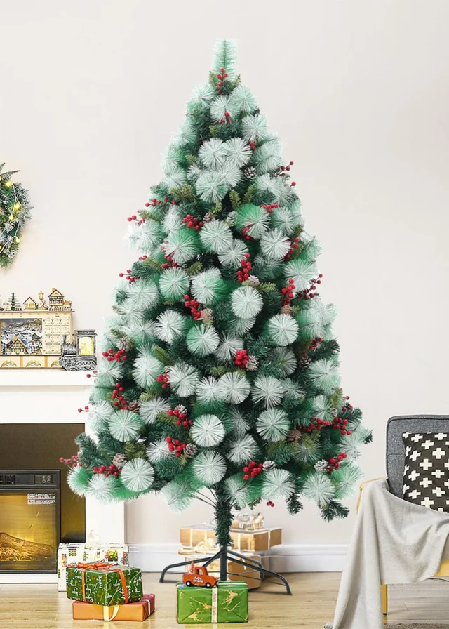 Lifeideas Multicoloured Artificial Green Flocked Full Christmas Tree with Stand 1.8m
