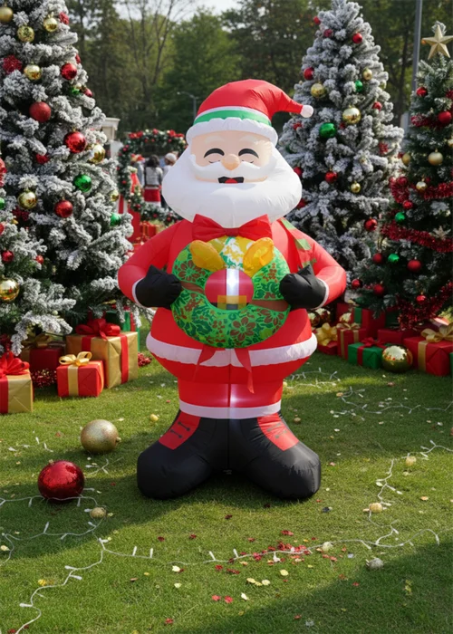 Lifeideas Red Lighted Christmas Inflatable Model Santa Holding Wreath Decoration 2.4M - One Size Image 1