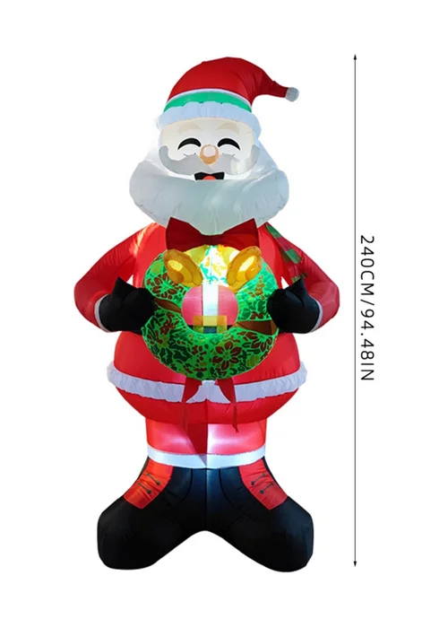 Lifeideas Red Lighted Christmas Inflatable Model Santa Holding Wreath Decoration 2.4M - One Size Image 2